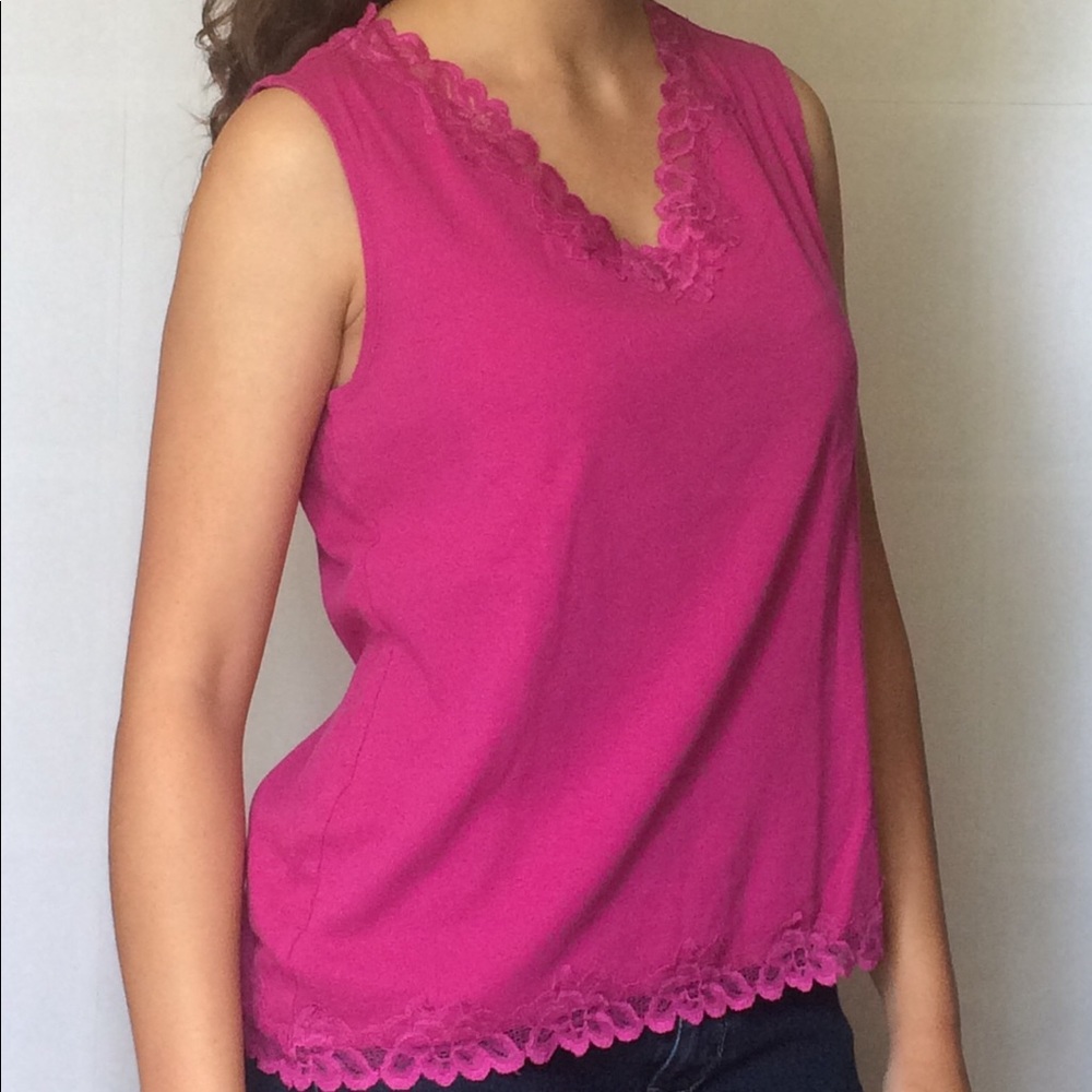 Hot Pink Shirt with Lace Detailing